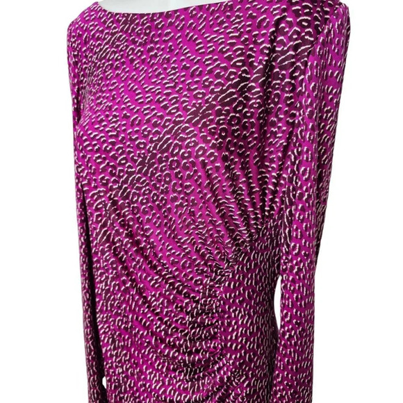 LK Bennett London Mariella 100% Silk Dress Size 12 Leopard Ruched - Picture 2 of 9